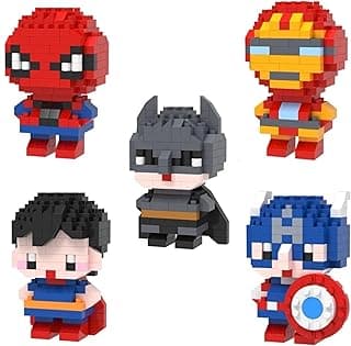 Cute Superheros Mini Building Blocks Building Bricks Kit Hero Sets with Comic Super Hero Characters, Collectible Display Set Superhero bat Spider Iron Figures snap Together 5-Pack for Teenagers Fun