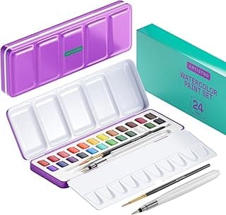 Watercolor Paint Set 24 Colors, Travel Watercolor Set in Portable Box, Water Color Paint Sets for Kids, Mini Water Colors Paint Adult Set for Artists, Beginners, Amateur Hobbyists image