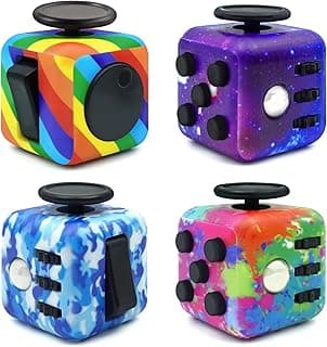 Fangool Fidget Toy Cube, 4 Pack Cube Fidget Anxiety Relief Toys for Adults and Kids, 6 Sided Fidget Toys Cube Hand-Held for Adults, Audible/Silent Cube Toys Fidget for ADD/ADHD/OCD image