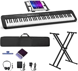 88 Key Piano Keyboard, Semi Weighted Electronic Digital Piano with Music Stand, Power Supply, Sustain Pedal, Bluetooth, Stand, MIDI, for Beginner Professional at Home, Stage image