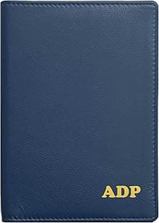 Personalized Monogrammed Navy Leather RFID Passport Wallet image