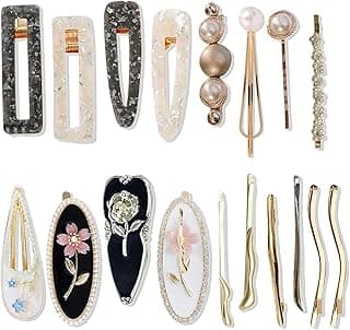 18 PCS Rose Pearl Fashion Hair Clips Set, Cute Acrylic Resin Hair Barrettes Pins, Fancy Hairpin Accessories Headwear Styling Tools, Gifts for Women Teens Decorative Wedding