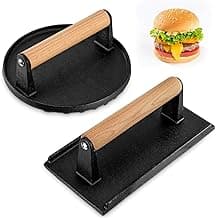 2 Pre-Seasoned Cast Iron Grill Presses Black Wood image