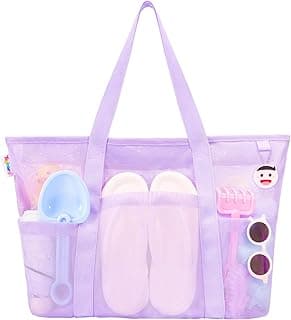 Tagitary Beach Toys Mesh Beach Bag with Zipper and 8 Pockets, Large Beach Tote Waterproof Sandproof for Toys Storage Travel Pool Bag image