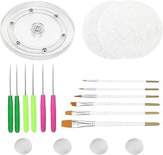 Cookie Decorating Kit Supplies Including 1 Acrylic Cookie Turntable 6 Cookie Scribe Needle2 Silicone Mesh Mats 6 Cookie Decoration Brushes 4 Rubber Feet Bumpers image