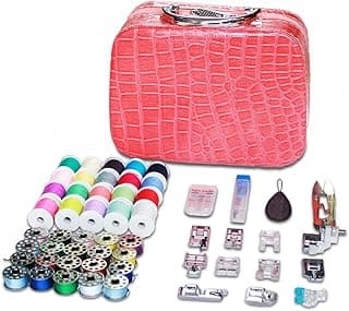 ShyangLiang Portable Sewing Machine Kit, Sewing Accessories, Includes 40 Sewing Thread, 7 Sewing Needles, 11 Presser Foot, 1 Thread Snips, 1 Needle Threader, with Storage Box
