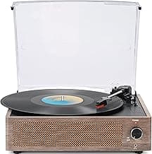 Vintage Vinyl Record Player with Speakers Retro Turntable for Vinyl Records Belt-Driven Vinyl Player 3-Speed Wireless Input AUX-in Headphone RCA Line Out LP Players for Sound Enjoyment Wood Grain Grey