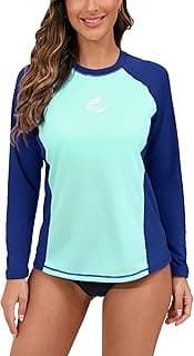 Women's Long Sleeve Rash Guard Swim Shirt with Built in Bra Light Weight Quick Dry UPF50 Swimsuit Top image