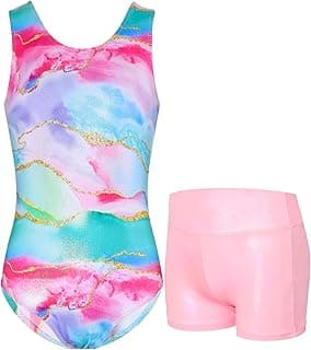 Gymnastics Leotards for Girls Sparkly Tumbling Bodysuits with Shorts Athletic Activewear Sleeveless Dance Outfit image