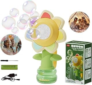 Bubble Machine for Kids, Automatic Sunflower Bubble Maker for Toddlers, Portable Battery Operated Bubble Toys for Indoor Outdoor Birthday Party (Yellow) image