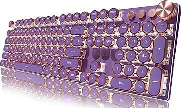 EWEADN Typewriter Style Mechanical Gaming Keyboard, Wired Mechanical Keyboards,104 Keys Backlit LED Keyboards, Media Control Knob, Wired Computer Keyboard Pink Switch for Windows/Mac/PC-Purple
