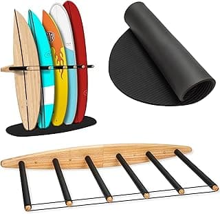 Hang 11 Vertical Surfboard Rack - Surf Racks for Wall, Sustainable Wooden Surf Board Holder with Rubber Mat, Wall Mount Storage, Vertical Paddle Board & SUP Garage Stand (6 arms / 5-6 boards)