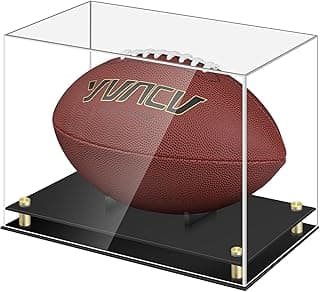 Football Display Case, Clear Acrylic Memorabilia Football Case Box with Double-Layer Black Built-in Football Display Holder for Football Fans, Collectors (No Assembly Required) image