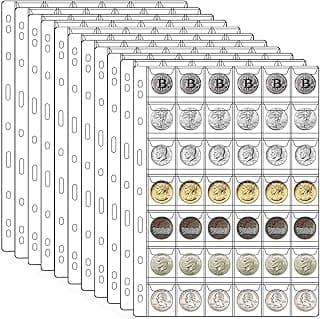 462 Pockets Coin Binder Collection Supplies Pages, Standard 9 Hole Coin Collecting Pocket Page for Coin Stamp Badge Collection (42 Pocket -11 Sheets) image