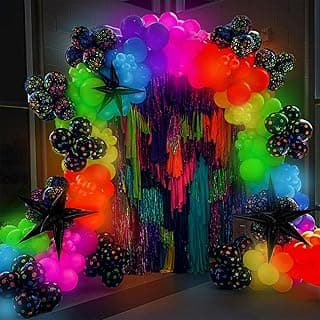 165Pcs UV Neon Balloon Arch Garland Kit for Glow in the Dark Party Decorations,UV Black Light Luminous Fluorescent Rainbow Balloons for Let's Glow Birthday Wedding Back to 80s 90s Disco Party Decor image
