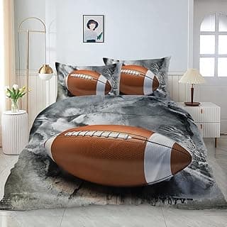 Sports Duvet Cover Set Teens Boys Funky American Football Printed Bedding Sets 3 Pieces Kids Vintage Grunge Bedspread Athletic Bedding College Dorm Room Bed Sets (Full) image