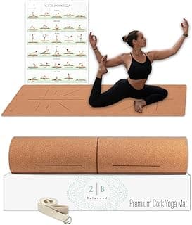 Premium Cork Yoga Mat - Always Stays Flat - Non Toxic - Non Slip - Brown - Cork & Rubber