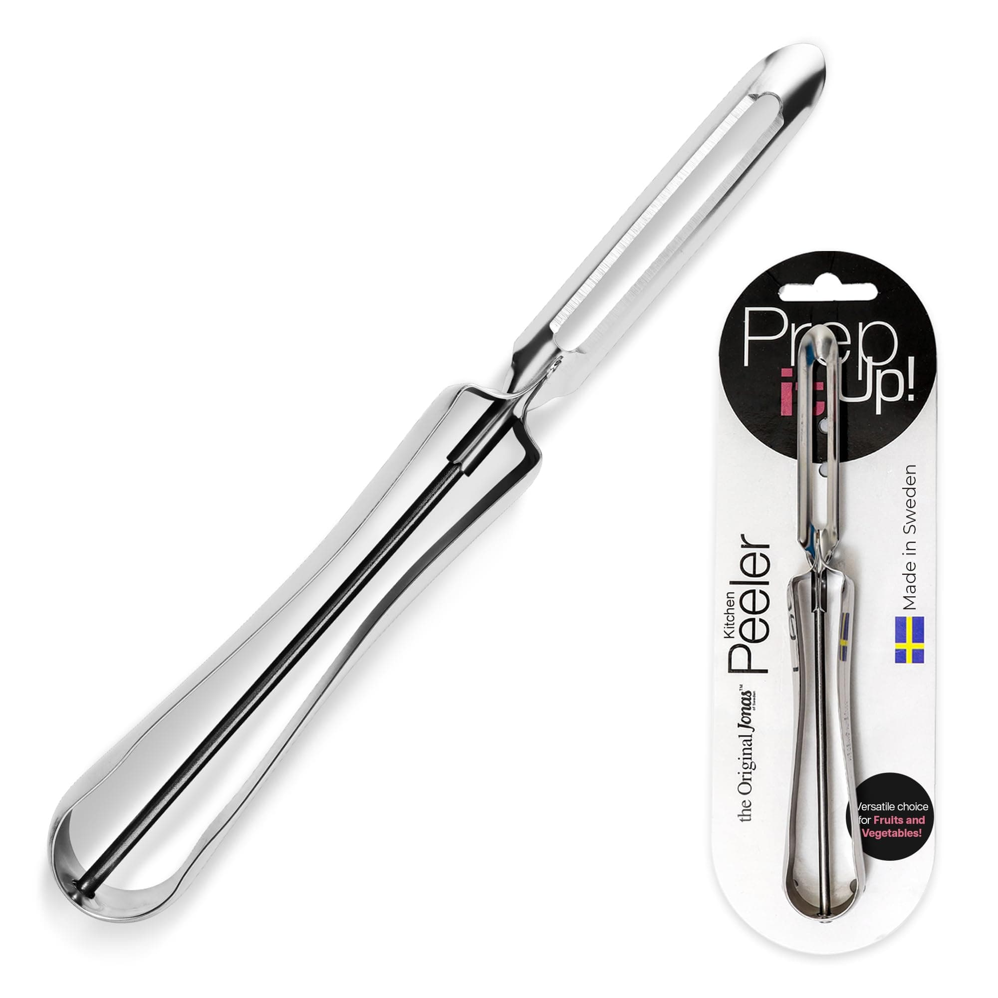 Linden Sweden Original Jonas Vegetable Peeler - Rust Resistant Silver Carrot and Potato Peeler with Ergonomic Handle for Safety and Control - Dishwasher Safe and Compact - Made In Sweden - 6.5in