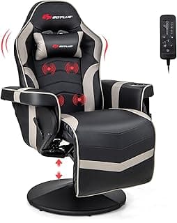 Goplus Gaming Chair, Height Adjustable Massage Video Game Chair with Retractable Footrest, Cup Holder, Headrest, Swivel Office Chair, Racing Style Swivel Gamer Chair image