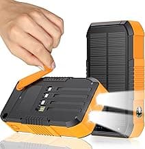 Solar Charger Power Bank 66800mAh Built in Hand Crank and 4 Cables, 22.5W Fast Charging PowerBank 6 Outputs & 4 Inputs, Portable Charger with Camping Flashlights & Compass for Outdoor (Orange)