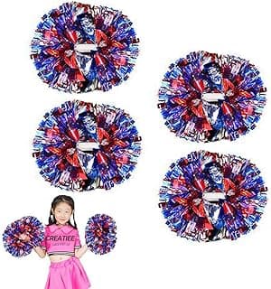 4Pcs Metallic Cheerleading Pom Poms, Creatiee 2 Pair Cheerleader Cheering Squad Pompoms for School Sports Dance Games Team Spirit Cheer image