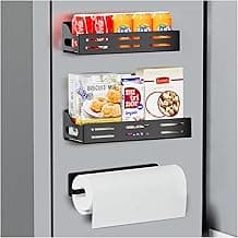 Carwiner 3 Pack Magnetic Spice Rack for Refrigerator with Paper Towel Holder, Magnetic Refrigerator Organizer, Strong Magnetic Fridge Shelf, Rustproof Side Fridge Storage Rack for Kitchen image