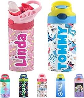 Personalized Water Bottles for Kids Custom Name Insulated Water Bottle with Straw Lid Customized Stainless Steel Water Bottle Gift for Girls Boys School Sports 12 Oz image