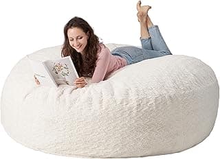Bean Bag Chair for Adults, 6' BeanBag Chairs with Memory Foam Filling, Soft Bean Bags with Chevron Plush Fur Cover for Living Room Bedroom 6FT(70"×70"×15")-White image