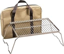 13.6" Small Folding Campfire Grill, 304 Stainless Steel Firepit Grill Grate, Heavy Duty Portable Camping Grill with Carrying Bag for Outdoor Cooking Backpacking Hiking Picnics BBQ