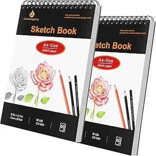 8.3"x11.7" Sketch Book, 2- Pack 2x60 Sheets Spiral Bound Art Skethbook, Sketch Pad (80 lb. / 120 GSM), Artist Drawing Book White Paper Painting Sketching Pad