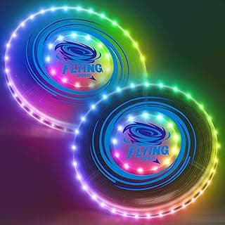 2 Pack Light up Flying Discs for Kids, 45 LEDs, 14 Lighting Modes, Rechargeable Glow in The Dark Flying Ring for Beach, Summer Camping, Outdoor Game, Sport Toys Gift for Teens Boys Adult