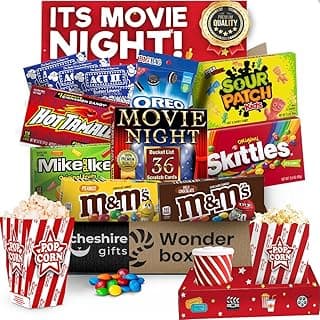 Redbox Movie Night Gift Baskets – includes Movie Snack Trays, Candy Variety Pack, Movie Theater Popcorn Buckets & Movie Gift Card – Movie Theater Candy & Movie Night Supplies by Cheshire Gifts