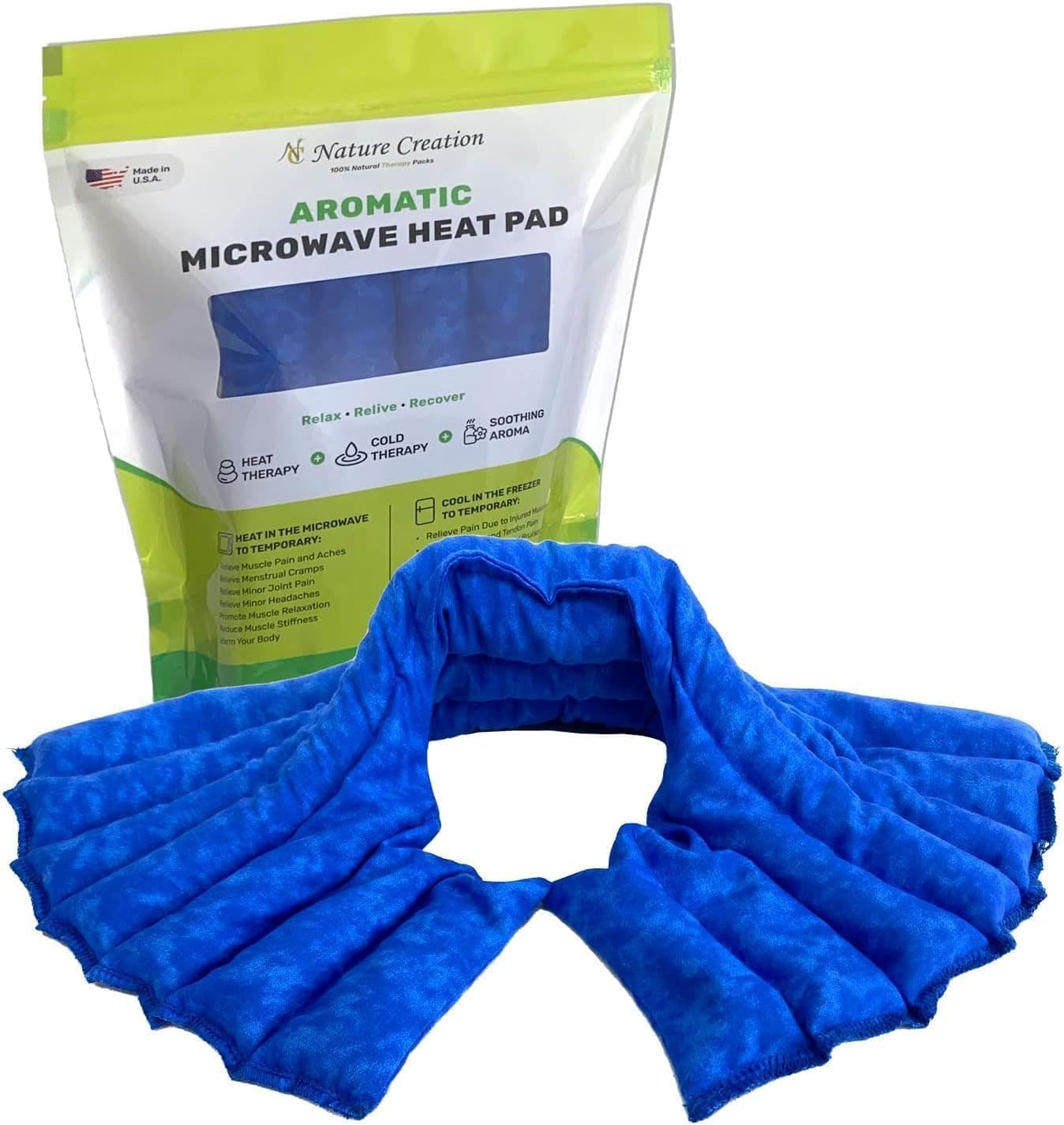 Nature Creation Reusable Microwave Heat Pad - Microwave Heating Pad for Neck, Shoulders & Upper Back, Cold Compress & Hot Pack, Heat Pack Warming Pad, Microwavable Heating Pads, Blue Marble 1 Pack