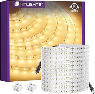 HitLights 24V LED Strip Lights Warm White 3000K, 26.2ft Cuttable Tape Backed 3oz PCB, UL Listed, 1325 Lumen/m, CRI>95, IP20, Lighting for Bedroom, Kitchen, Under Cabinets (Power Source Not Included) image