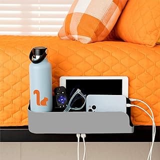 Squirrel-Bedside Perch for College Dorm Room Lofted Bed, Floating Organizer with USB-C & A Charging Ports, Small Spaces, Bed Side Caddy & Nightstand, Device & Cup Holder, Dorm Essential, Grey image