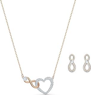 Swarovski Infinity Necklace and Stud Pierced Earrings Set with Clear Crystal Pavé and Mixed Metal Plated Finish in Infinity and Heart Design image