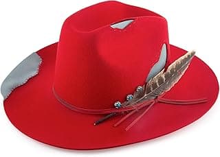 Vintage Cowboy Hat for Women 100% Australian Wool Cowgirl Hat Wide Brim Cattleman Western Hats with Big Feather Panama image