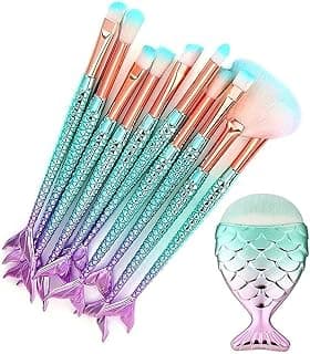 Maikoa Mermaid Makeup Brush 11PCS Makeup Foundation Eyeliner Blush Cosmetic Concealer Brush (Mermaid Colorful) image