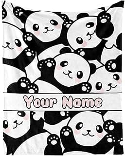 Custom Panda Blanket with Name for Women Men, Personalized Cute Panda Themed Design Printed Throw Blankets for Teens Adults Lap, Chair Sofa, Giftable Blanket, 50"x 60"