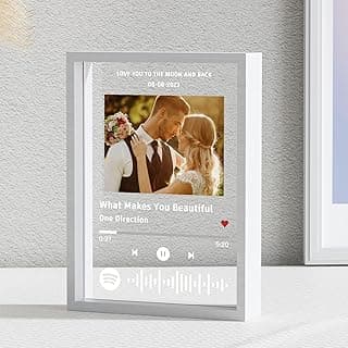 witfox Personalized Spotify Plaque with Free White Frame - Spotify Picture Frame Custom Acrylic Song Plaque - Music Picture Frame Customized Gifts for Boyfriend Girlfriend Couples Family image