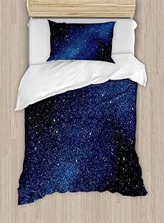 Ambesonne Night Duvet Cover Sets, Space Stars View Nebula Galaxy Cosmos Infinite Universe, Bedding Set with 2 Duvet Covers & 4 Pillowcases, 2 Pack Queen Size, Blue White image