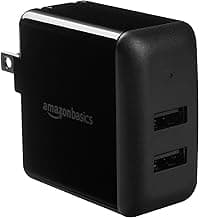 Amazon Basics 24W Two-Port USB-A Wall Charger (12W, 2.4A per port) for Phones (iPhone 15/14/13/12/11/X, Samsung, and more), non-PPS, Black image