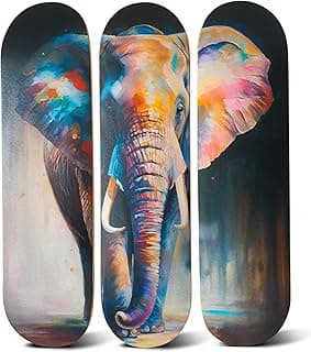 Canvas Wall Art – Abstract Elephant Art on Skateboard Decks - Living Room Decor for Wall - Home, Office & Farmhouse Canvas Decor - Skateboard Enthusiasts