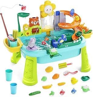 Water Table for Toddlers 1-3, Water Table for Kids Ages 4-8 with Pump, Sensory Tables with Play Vegetables, Tableware & Fishing Game, Outdoor Toy Summer Beach for Kids Boys Girls Age 3 4 5 6 7 8