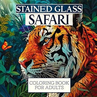 Stained Glass Safari: Coloring Book For Adults: 50 Animal Color Pages image