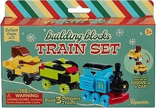 Toysmith Building Blocks Train Set, Build 3 Different Trains from 148 Pieces, Miniature Engine & Railway Cars, Interactive DIY Toys, Great Gift for Boys and Girls, for Ages 5+ image