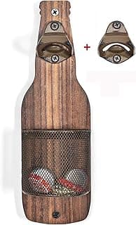 Vintage Wooden Wall Mounted Bottle Opener with Cap Catcher for Beer Lovers image