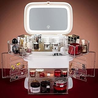 Makeup Storage Organizer Box with Fully Open Lid Drawers Handle Skincare Case elegant display cabinet for Bathroom Countertop and Bedroom Vanity Dresser image