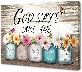 HONGYA Art Motivational Bible Verse Wall Decor: God Says You Are Wall Art Sayings, Framed Inspirational Canvas Christian Wall Art, Christian Gift Quotes Poster for Women Girls 12x16 Inch (BD-A-03)