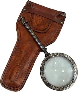 Antique Henry London Marine Handheld Magnifying Glass Astrologers Leather Case Brass Instrument Map or Coin Reading Lens Brown Vintage Magnifier image